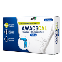 AWACSCAL Calcium + Cholecalciferol Tablets | Bone & Muscle Support – 20 Tablets